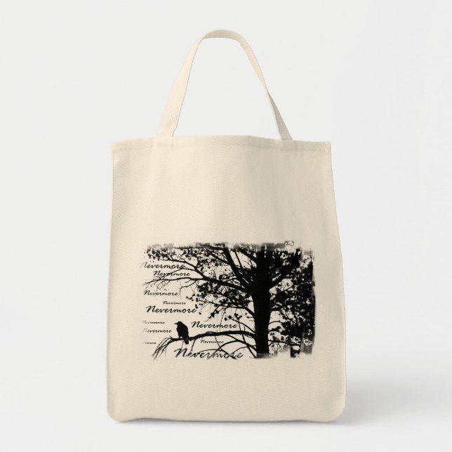Schwarz u. Weiß Raven Nevermore Silhouette-Baum Tragetasche (Vorne)