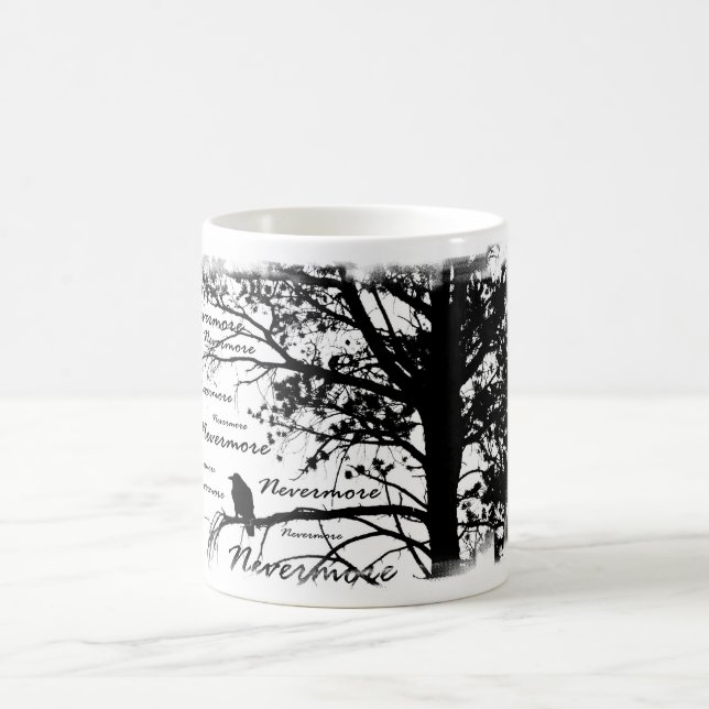 Schwarz u. Weiß Raven Nevermore Silhouette-Baum Verwandlungstasse (Mittel)