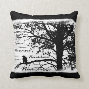 Schwarz u. Weiß Raven Nevermore Silhouette Kissen
