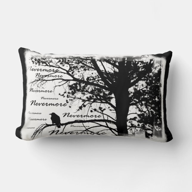Schwarz u. Weiß Raven Nevermore Silhouette Lendenkissen (Vorderseite)
