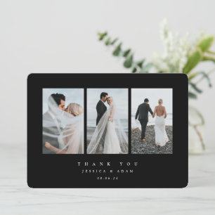 Schwarz Ultra-Minimal-Dreifach-Foto-Hochzeitswohnu Dankeskarte