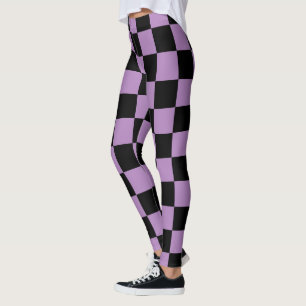 Schwarz- und Afrikanisches Veilchen-Quadratmuster Leggings