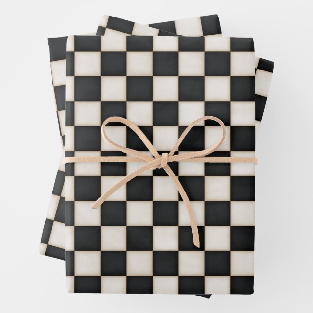 Schwarz und antikes Weiß kariert Geschenkpapier Set (Beispiel)