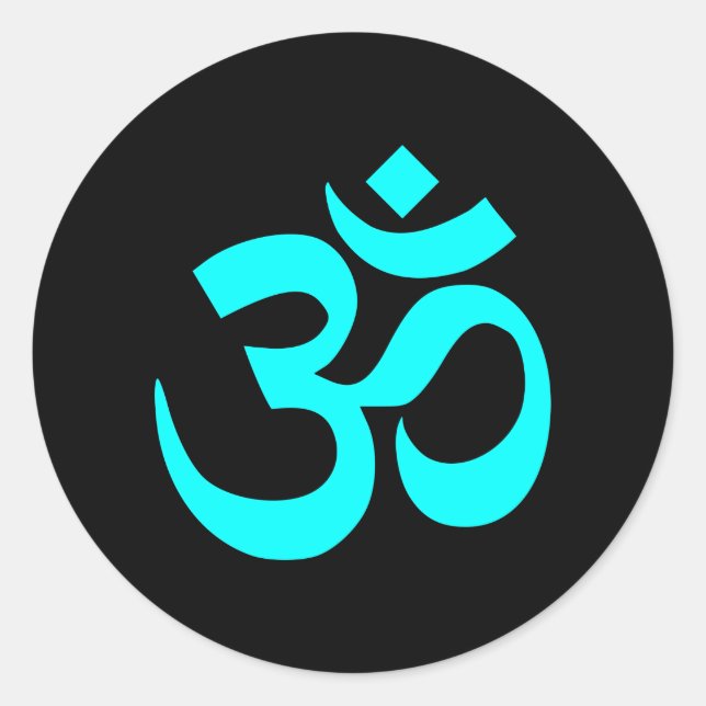 Schwarz und Aqua Om Symbol Runder Aufkleber (Vorderseite)