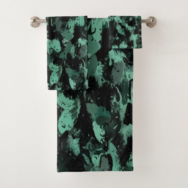 Schwarz und Aquamarin Badhandtuch Set (Insitu)
