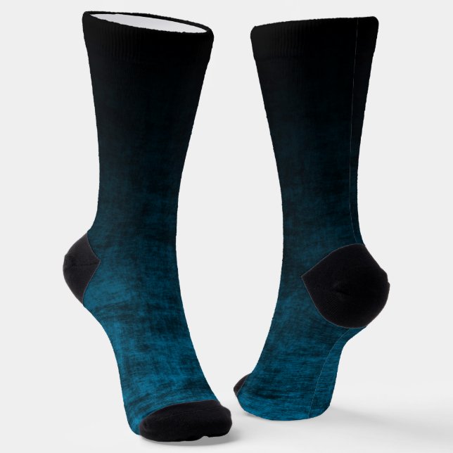 Schwarz und Aquamarin Grunge Ombre Textur Socken (Gewinkelt)