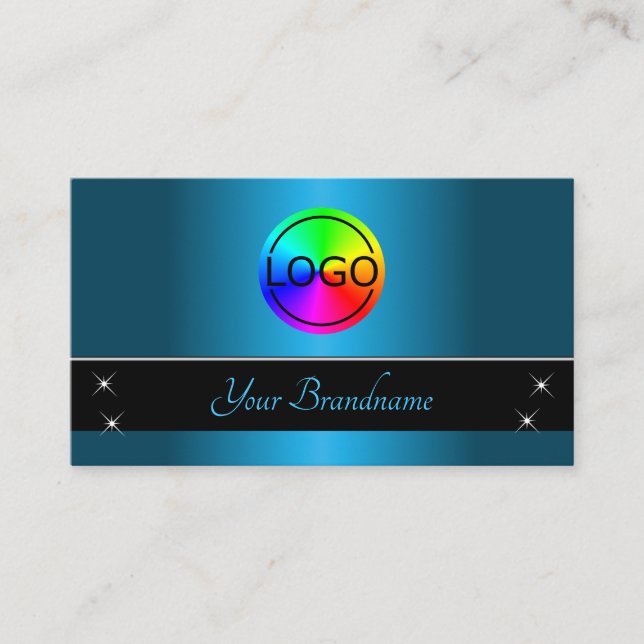 Schwarz und Aquamarin mit Logo Beruflich Visitenkarte (Vorderseite)