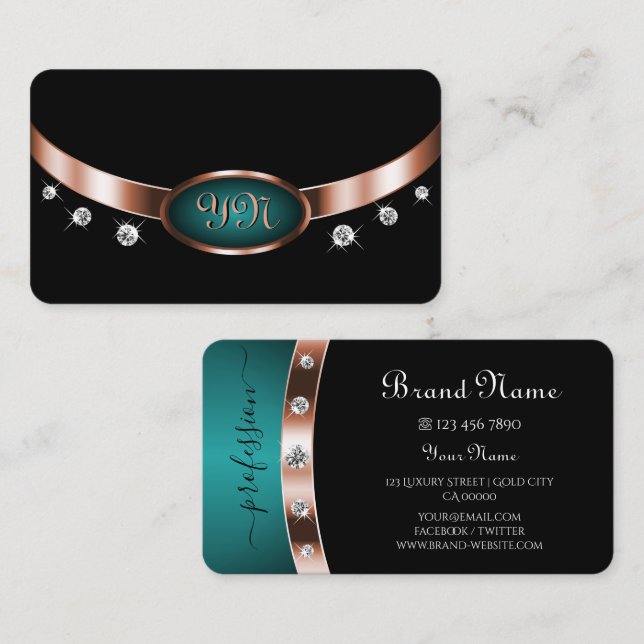 Schwarz und Aquamarin mit Rose Gold Effekt Mit Mon Visitenkarte (Vorne/Hinten)