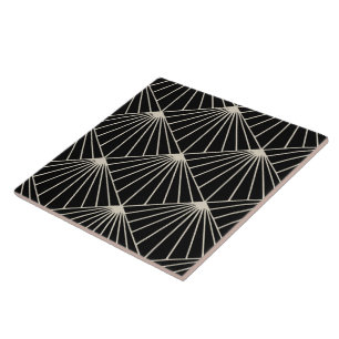 Schwarz und Beige Art Deco Lüftermuster Diamant Fliese