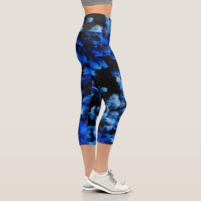 Schwarz und Blau Abstrakt Capri Leggings (Rechts)