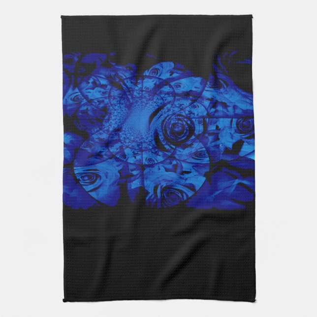 Schwarz und Blau Abstrakte Rose Küchentuch (Vertikal)