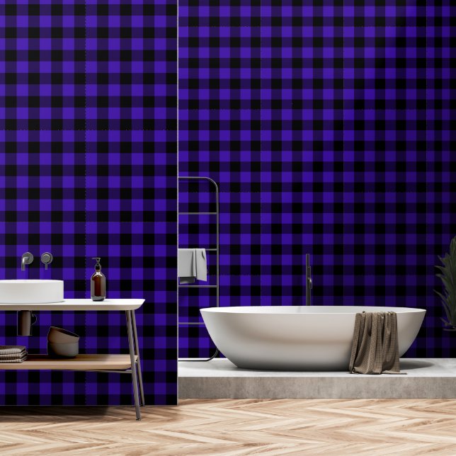 Schwarz und Blau Kariert überprüft Tapete (Badezimmer)
