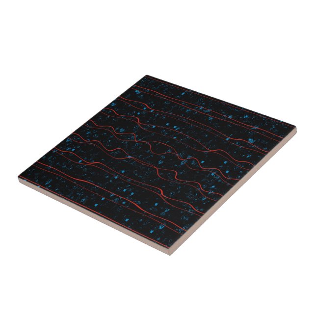 Schwarz und Blau mit Wavy Red Lines Fliese (Seite)