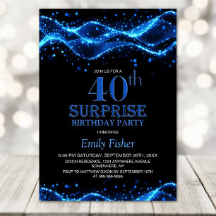 Schwarz und Blau Überraschung 40. Geburtstag Party Einladung