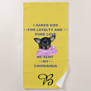 Schwarz und Braun Chihuahua-Welpe monogrammiert Strandtuch