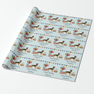 Schwarz und Braun Deutsche Schärfe Farbige Geburts Geschenkpapier
