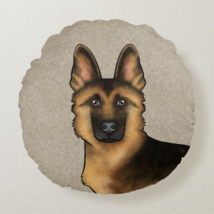 Schwarz und Braun Deutscher Schäferhund Süßer Hund Rundes Kissen