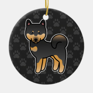 Schwarz und Braun gezeichneter Shiba Inu Keramik Ornament