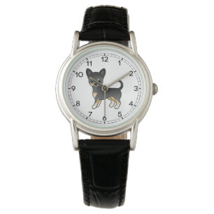 Schwarz und Braun glatthaariger Chihuahua Cartoon- Armbanduhr