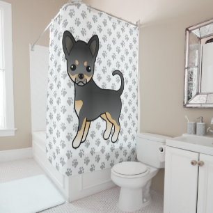 Schwarz und Braun glatthaariger Chihuahua-Hund & P Duschvorhang