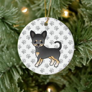 Schwarz und Braun glatthaariger Chihuahua-Hund & P Keramik Ornament