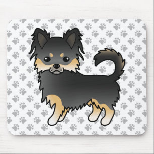 Schwarz und Braun Langhaar Chihuahua Cartoon & Pfo Mousepad