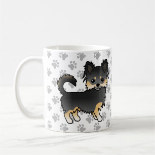 Schwarz und Braun Langhaar Chihuahua Süßer Hund & Kaffeetasse