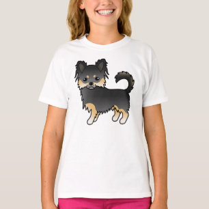 Schwarz und Braun Langhaar Chihuahua Süßer Hund T-Shirt