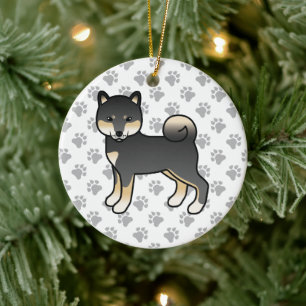 Schwarz und Braun Shiba Inu Cartoon-Hund-Illustrat Keramik Ornament