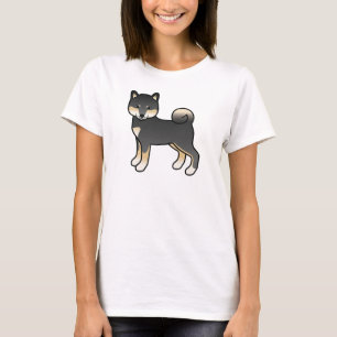 Schwarz und Braun Shiba Inu Cartoon-Hund-Illustrat T-Shirt