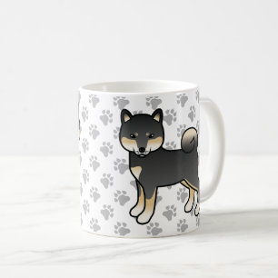 Schwarz und Braun Shiba Inu Cartoon Hund & Pfoten Kaffeetasse