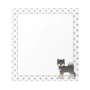 Schwarz und Braun Shiba Inu Cartoon Hund & Pfoten Notizblock