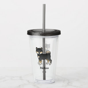 Schwarz und Braun Shiba Inu Süßer Hund & Benutzerd Acryltrinkbecher