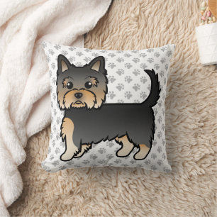Schwarz und Braun Yorkshire Terrier Cartoon Hund & Kissen