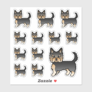 Schwarz und Braun Yorkshire Terrier Cartoon Hunde Aufkleber