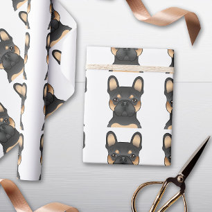 Schwarz und Brauner Französischer Bulldoggen-Carto Geschenkpapier