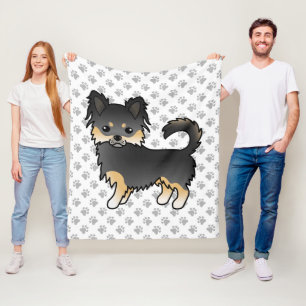 Schwarz und Brauner Langhaar Chihuahua Süßer Hund Fleecedecke