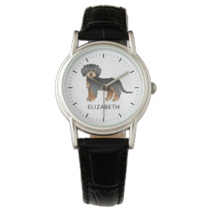 Schwarz und Brauner Mini Goldendoodle Cartoon-Hund Armbanduhr