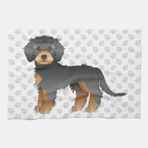 Schwarz und brauner Mini Goldendoodle Cartoon-Hund Geschirrtuch