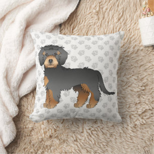 Schwarz und brauner Mini Goldendoodle Cartoon-Hund Kissen