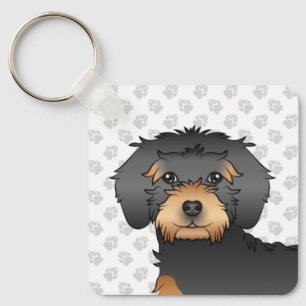 Schwarz und Brauner Mini Goldendoodle Cartoon-Hund Schlüsselanhänger