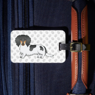 Schwarz und Brauner Piebald Langhaar Dachshund & P Gepäckanhänger