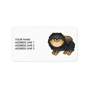 Schwarz und Brauner Pomeranian Süßer Cartoon-Hund Adressaufkleber