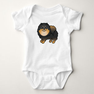 Schwarz und Brauner Pomeranian Süßer Cartoon-Hund Baby Strampler