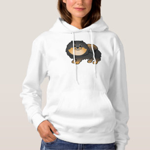 Schwarz und Brauner Pomeranian Süßer Cartoon-Hund Hoodie