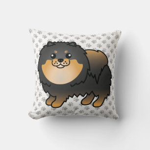 Schwarz und Brauner Pomeranian Süßer Cartoon-Hund Kissen