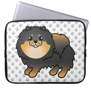 Schwarz und Brauner Pomeranian Süßer Cartoon-Hund Laptopschutzhülle