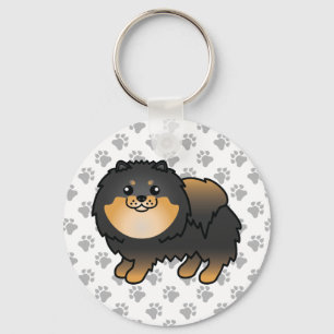 Schwarz und Brauner Pomeranian Süßer Cartoon-Hund Schlüsselanhänger