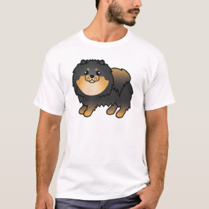 Schwarz und Brauner Pomeranian Süßer Cartoon-Hund T-Shirt