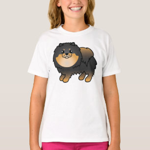Schwarz und Brauner Pomeranian Süßer Cartoon-Hund T-Shirt